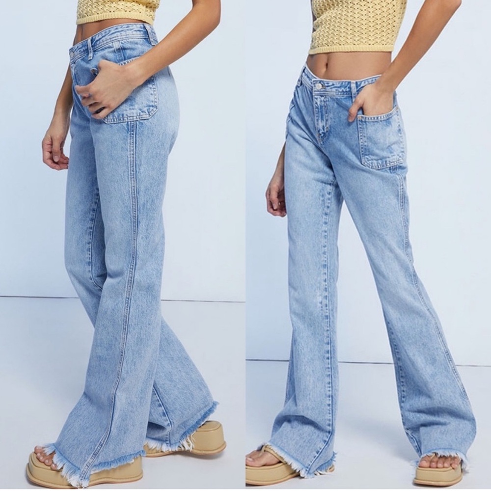 FREE PEOPLE Izzy Flare Mid-Rise Raw Hem Cotton Jeans 29